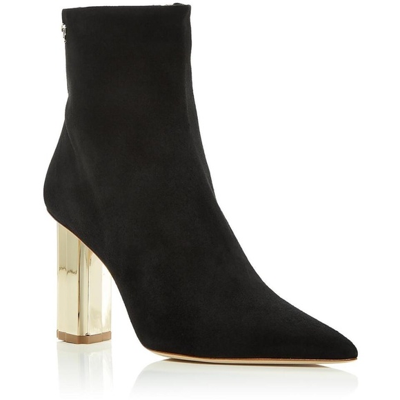 NIB Malone Souliers Laika Black Suede Ankle Boots Sz: 41 Gold Mirror Heel $1,195 - Picture 1 of 3